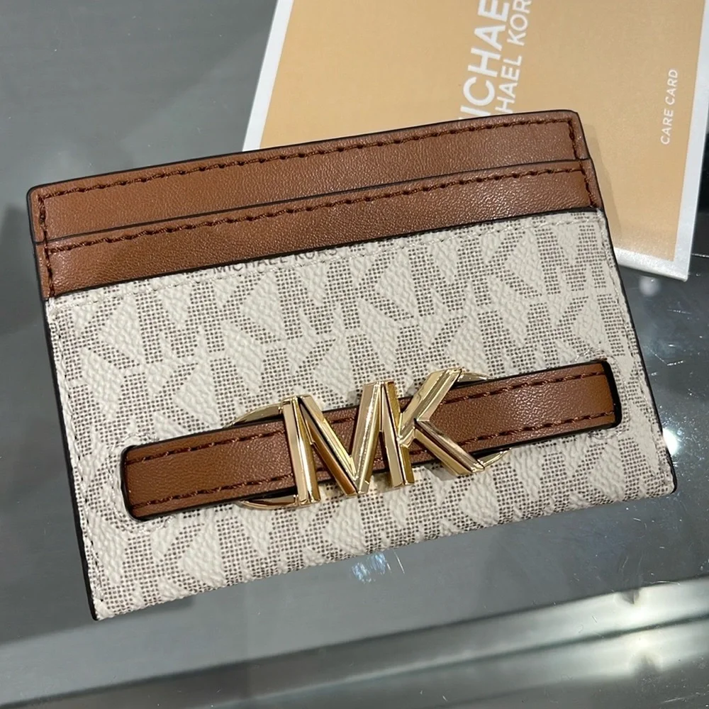 MICHAEL KORS Reed Large Card Holder Case Wallet Vanilla MK Signature NWT